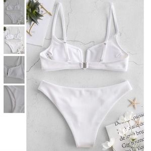 White Ribbed V Wired Cami Bikini XL (Size 10)